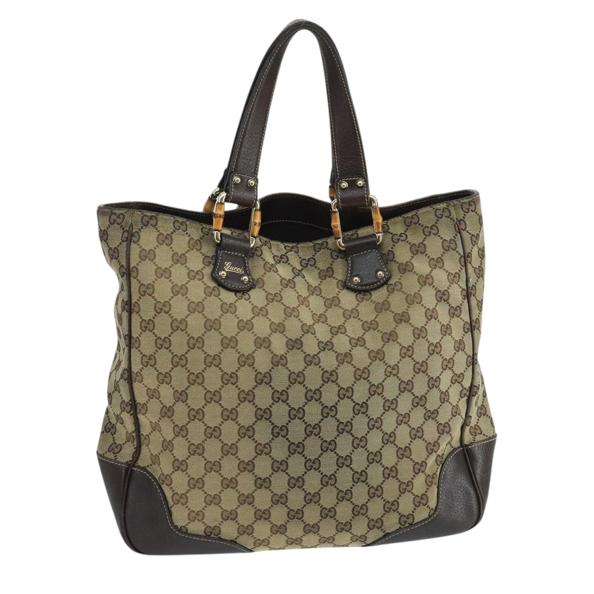 Gucci Bamboo Beige Canvas Tote Bag