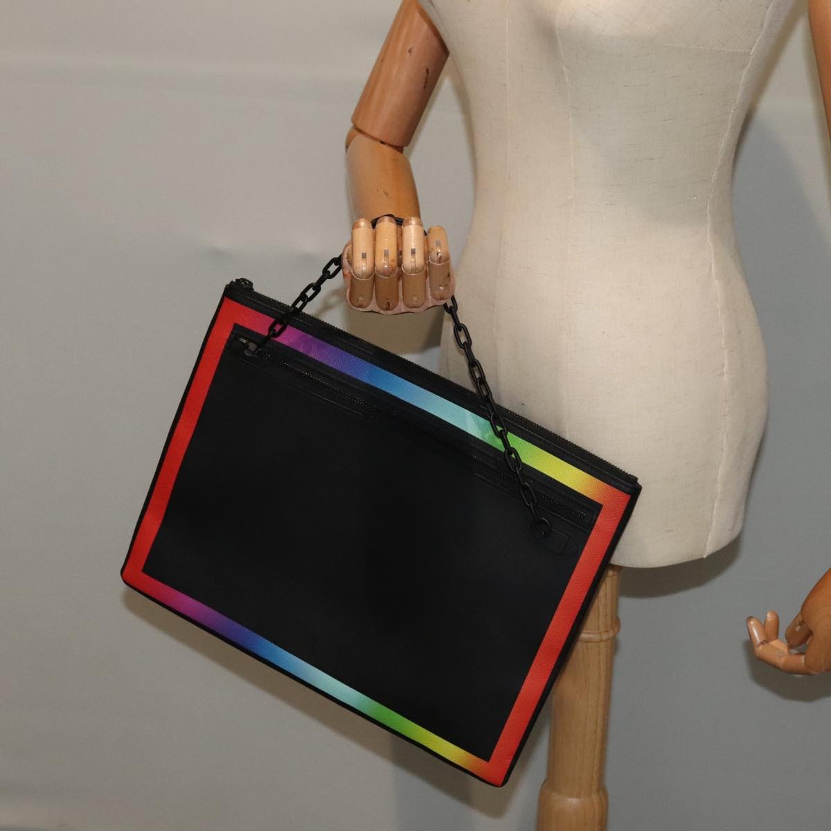 Louis Vuitton Pochette A4 Black Leather Clutch Bag