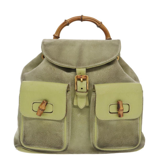 Gucci Bamboo Green Suede Backpack Bag ()