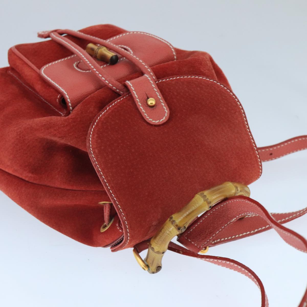 Gucci Bamboo Red Suede Backpack Bag