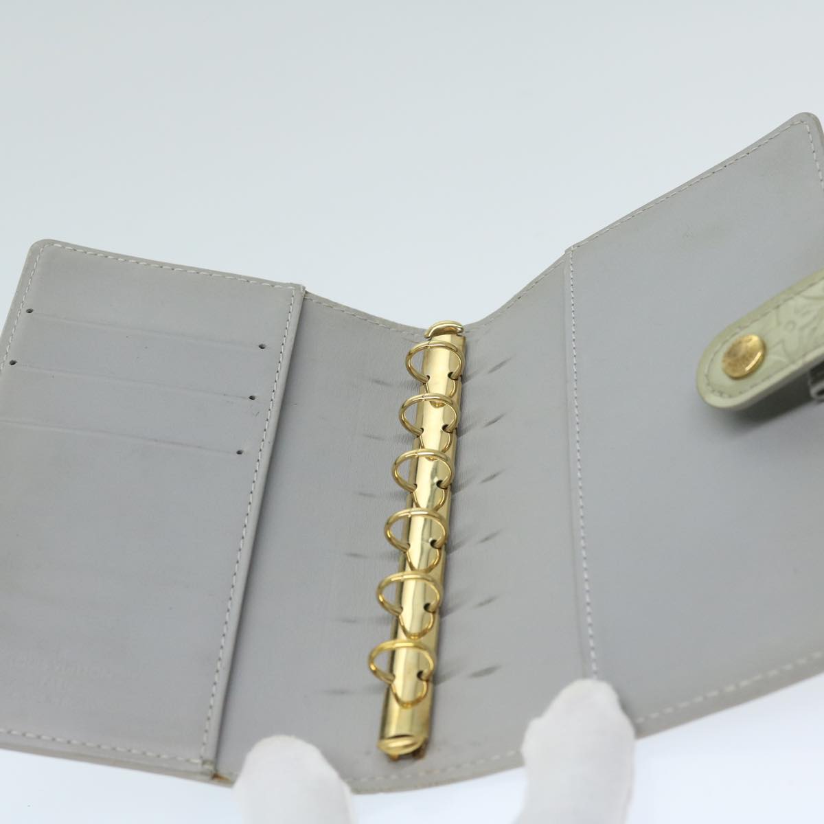 Louis Vuitton Agenda Pm Grey Patent Leather Wallet
