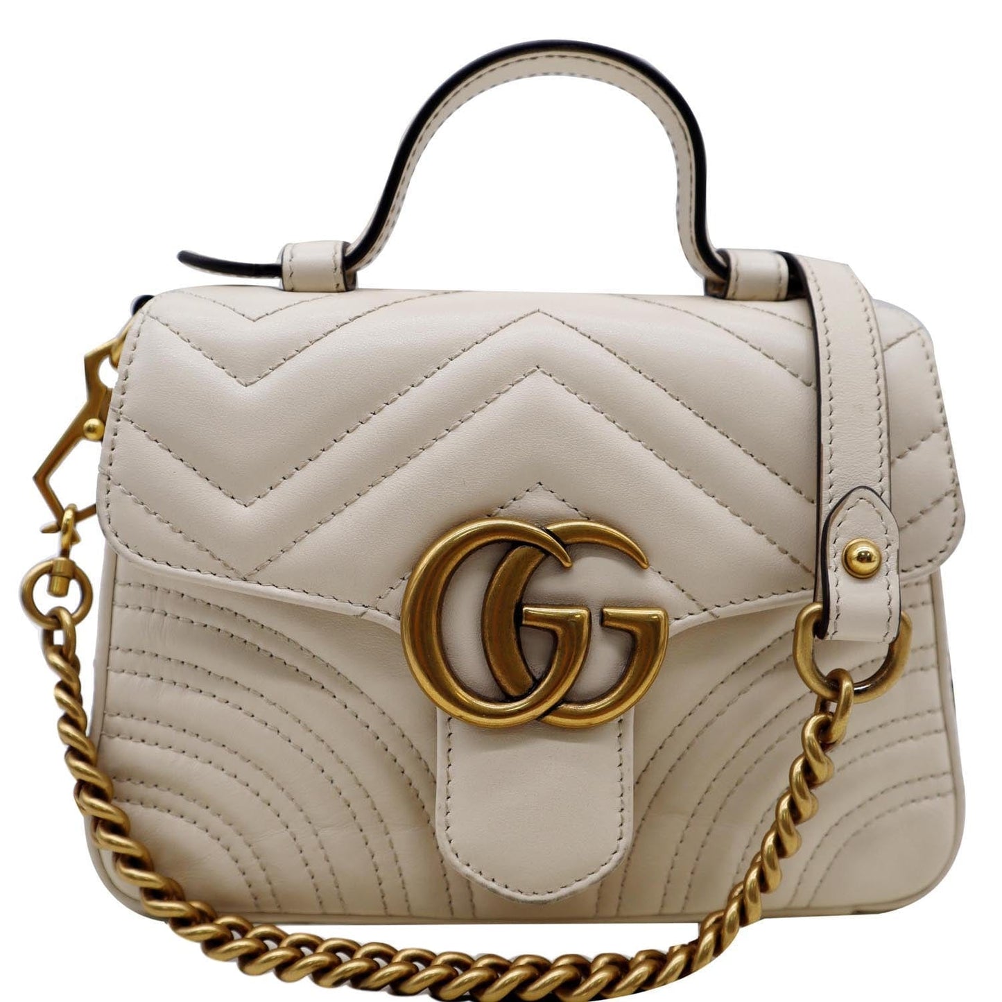 GUCCI GG Marmont Mini Top Handle Shoulder Bag White 547260