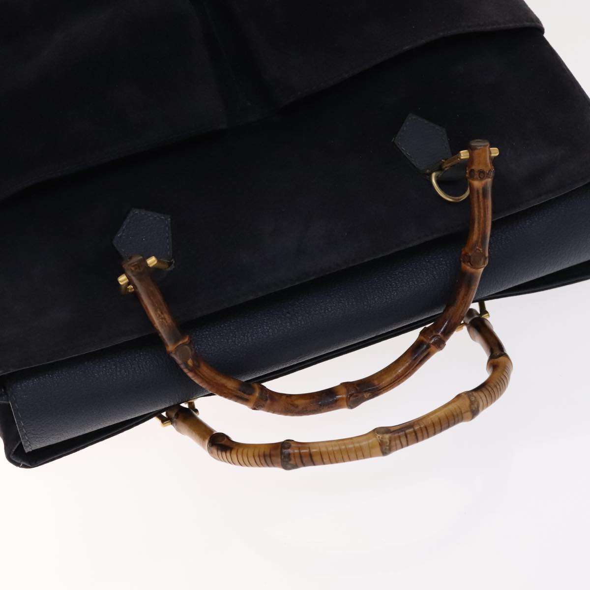 Gucci Bamboo Navy Suede Handbag
