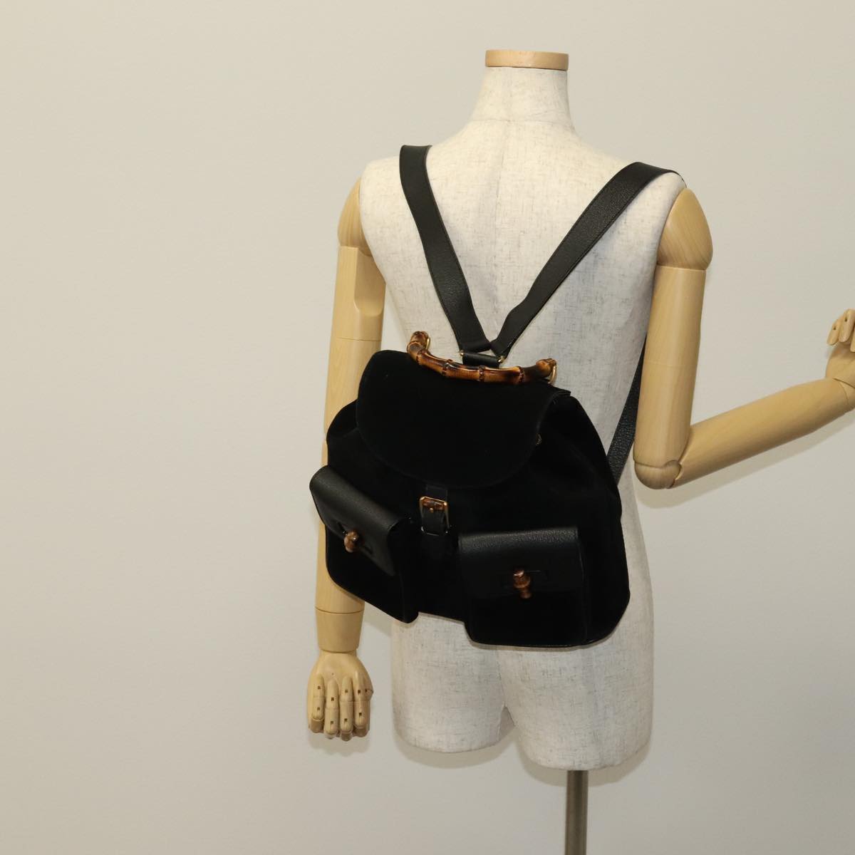 Gucci Bamboo Black Suede Backpack Bag