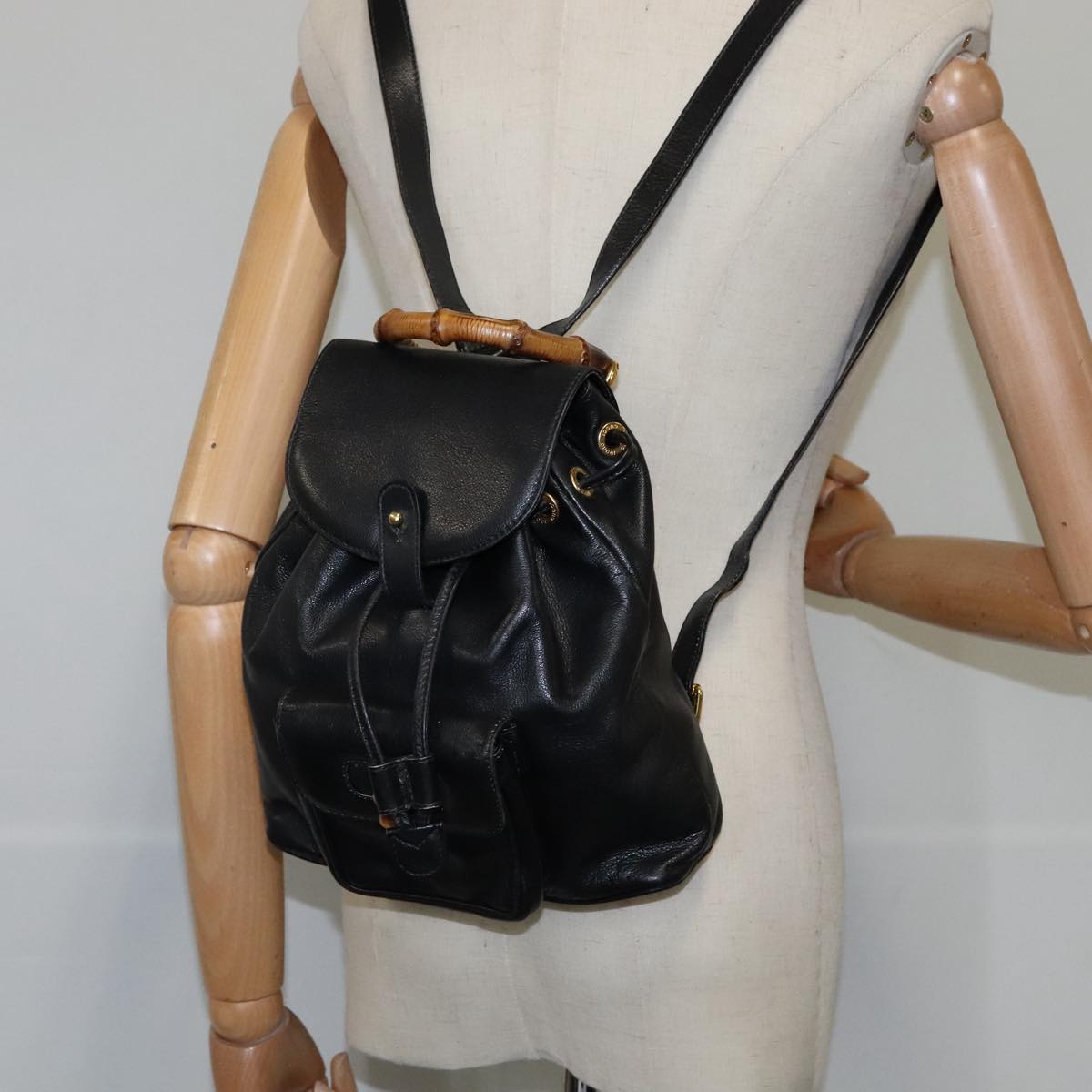 Gucci Bamboo Black Leather Backpack Bag