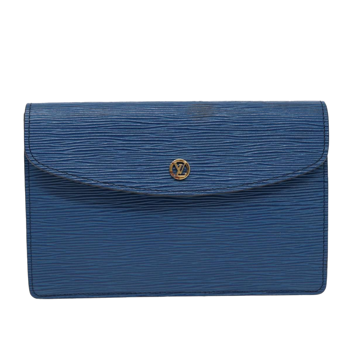Louis Vuitton Montaigne Blue Leather Clutch Bag