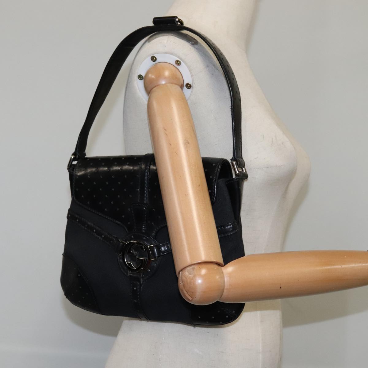 Gucci Interlocking G Black Canvas Shoulder Bag