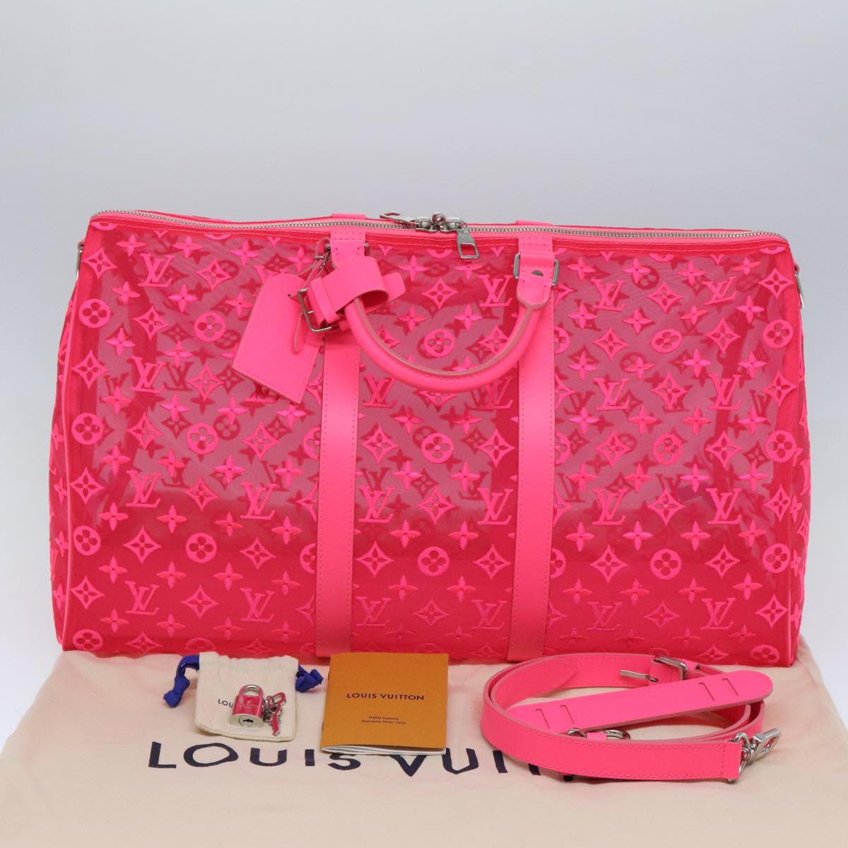 Louis Vuitton Keepall Bandouliere 50 Pink Canvas Travel Bag