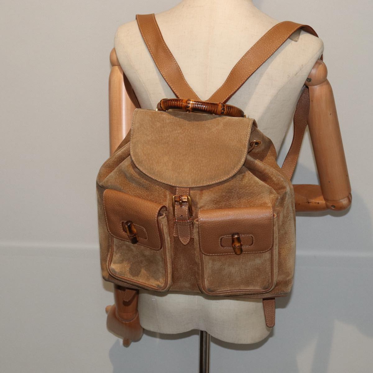 Gucci Bamboo Brown Suede Backpack Bag