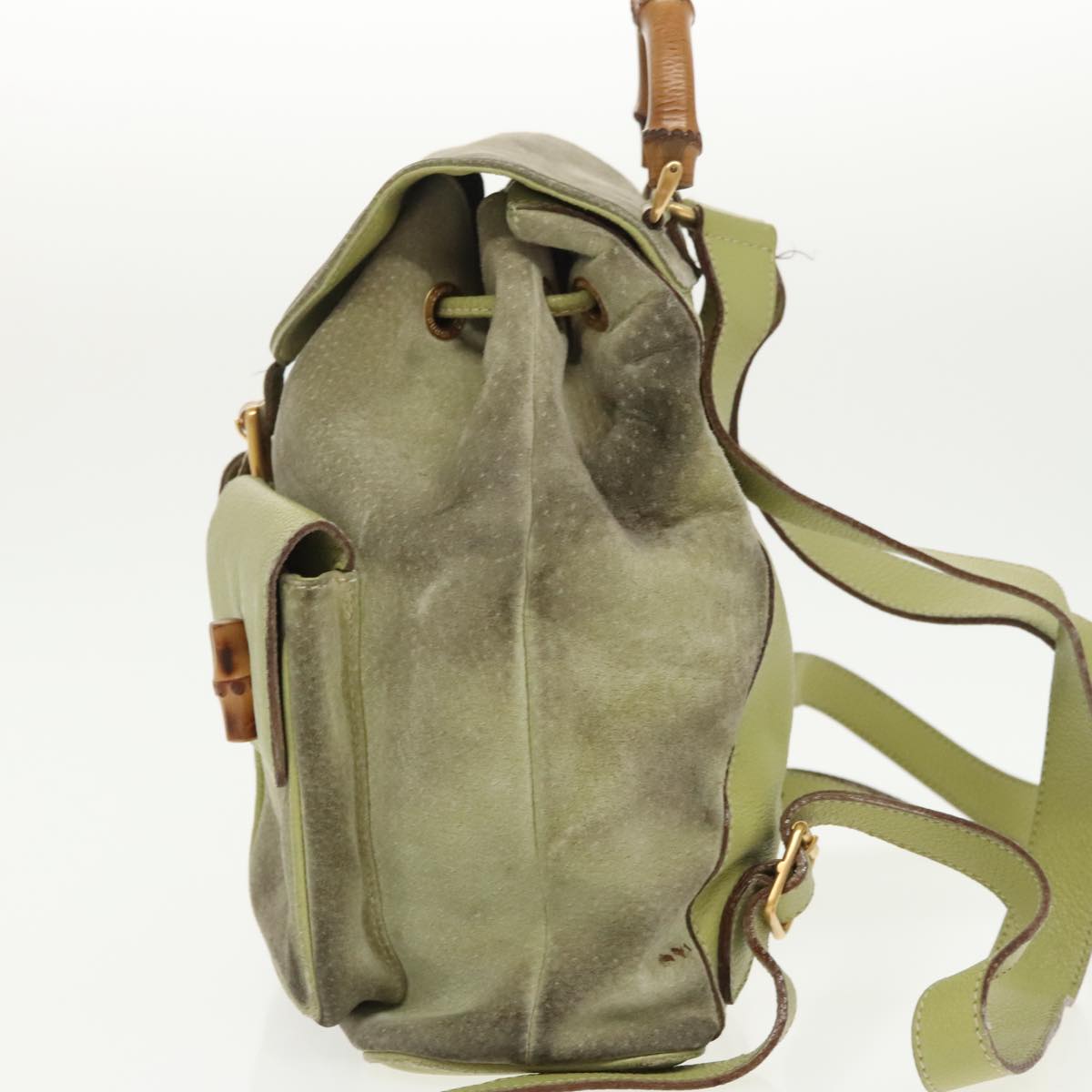 Gucci Bamboo Green Suede Backpack Bag