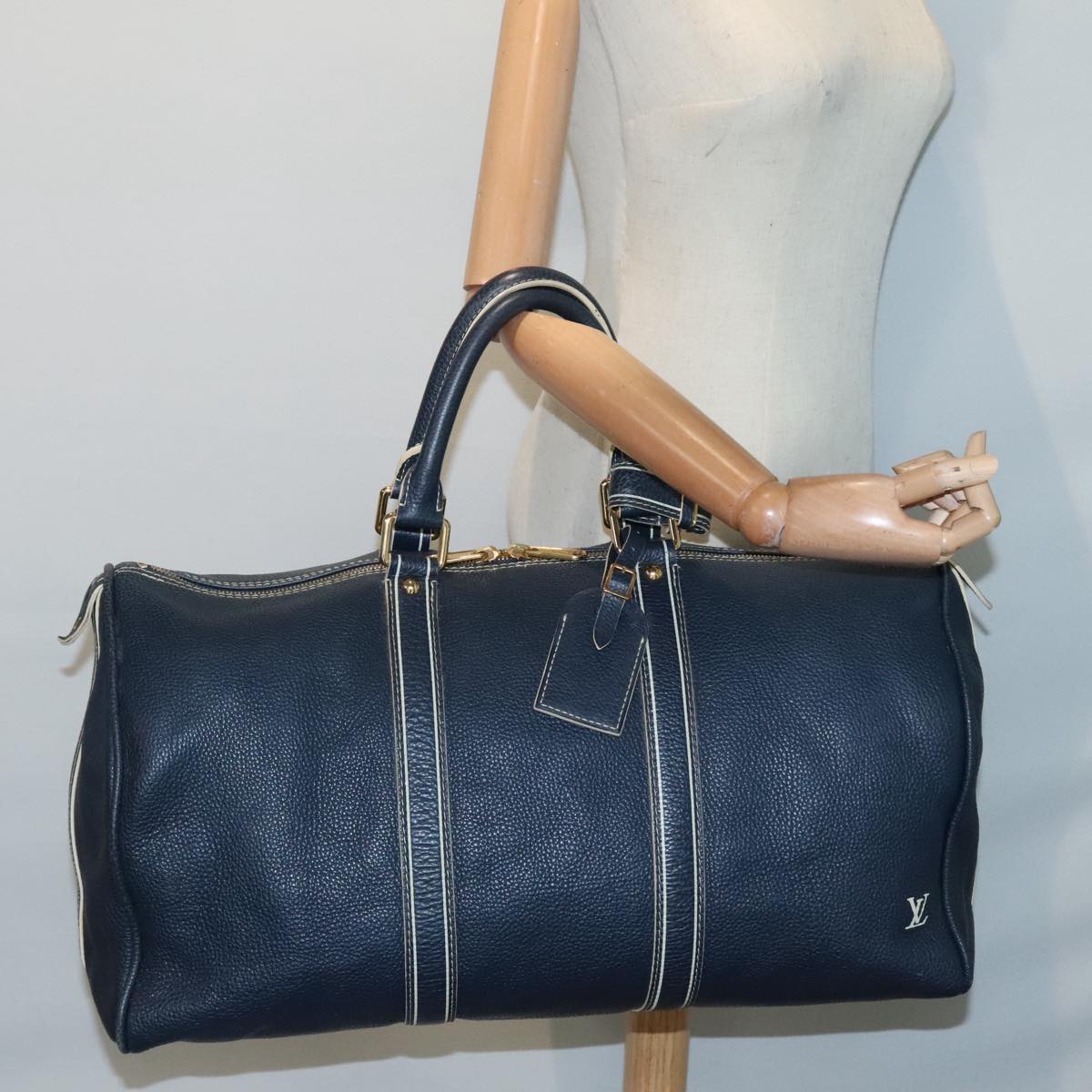 Louis Vuitton Keepall 50 Navy Leather Travel Bag