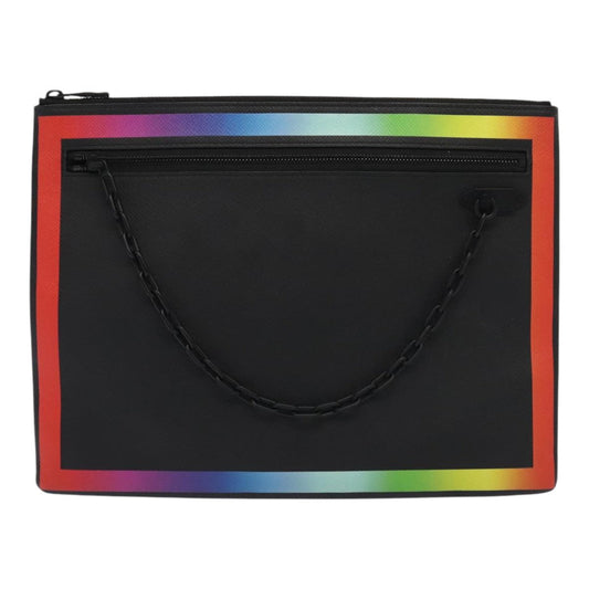 Louis Vuitton Pochette A4 Black Leather Clutch Bag
