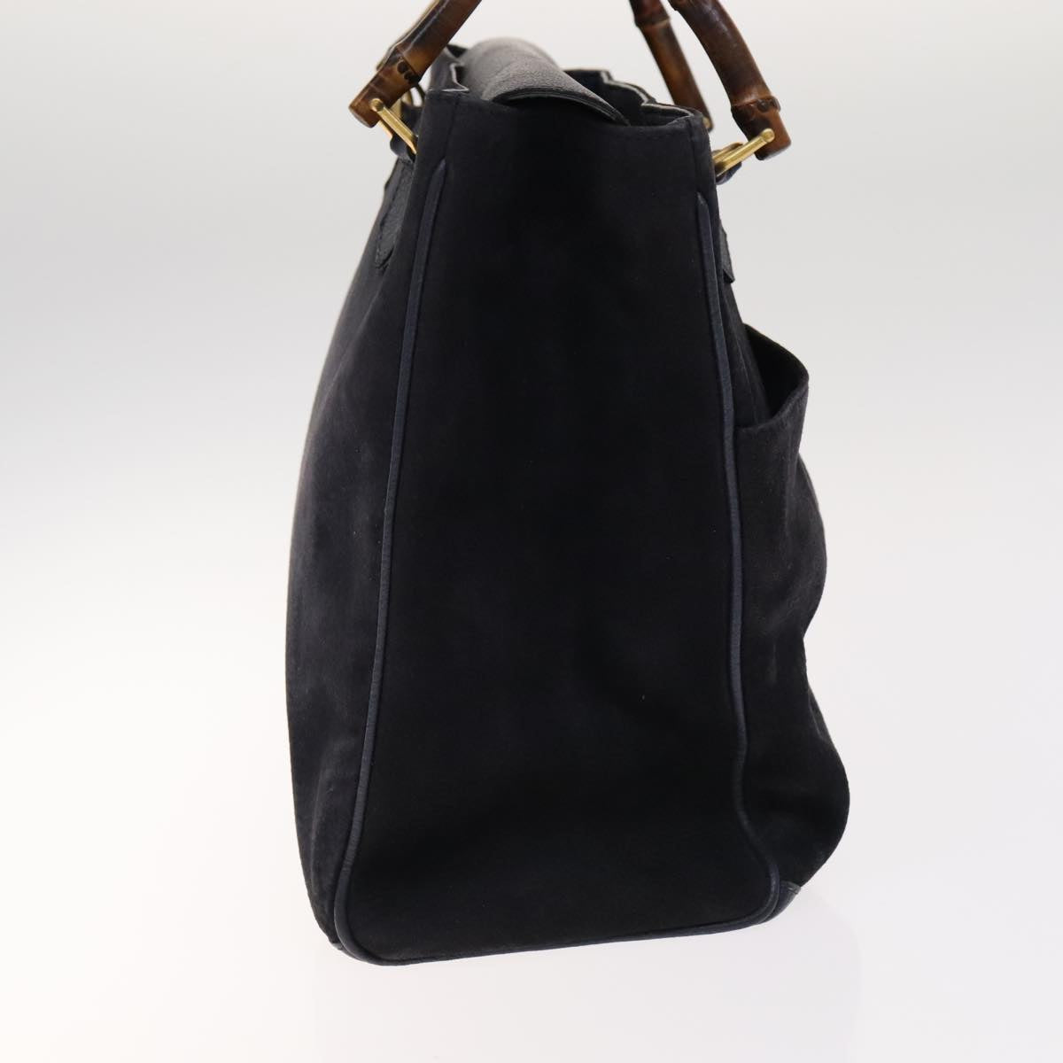 Gucci Bamboo Navy Suede Handbag