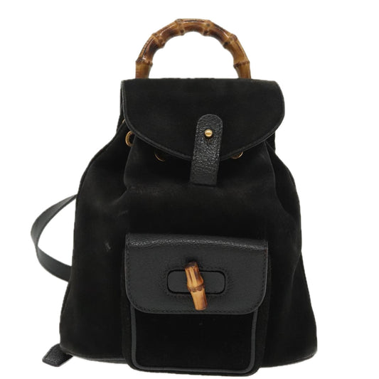 Gucci Bamboo Black Suede Backpack Bag ()