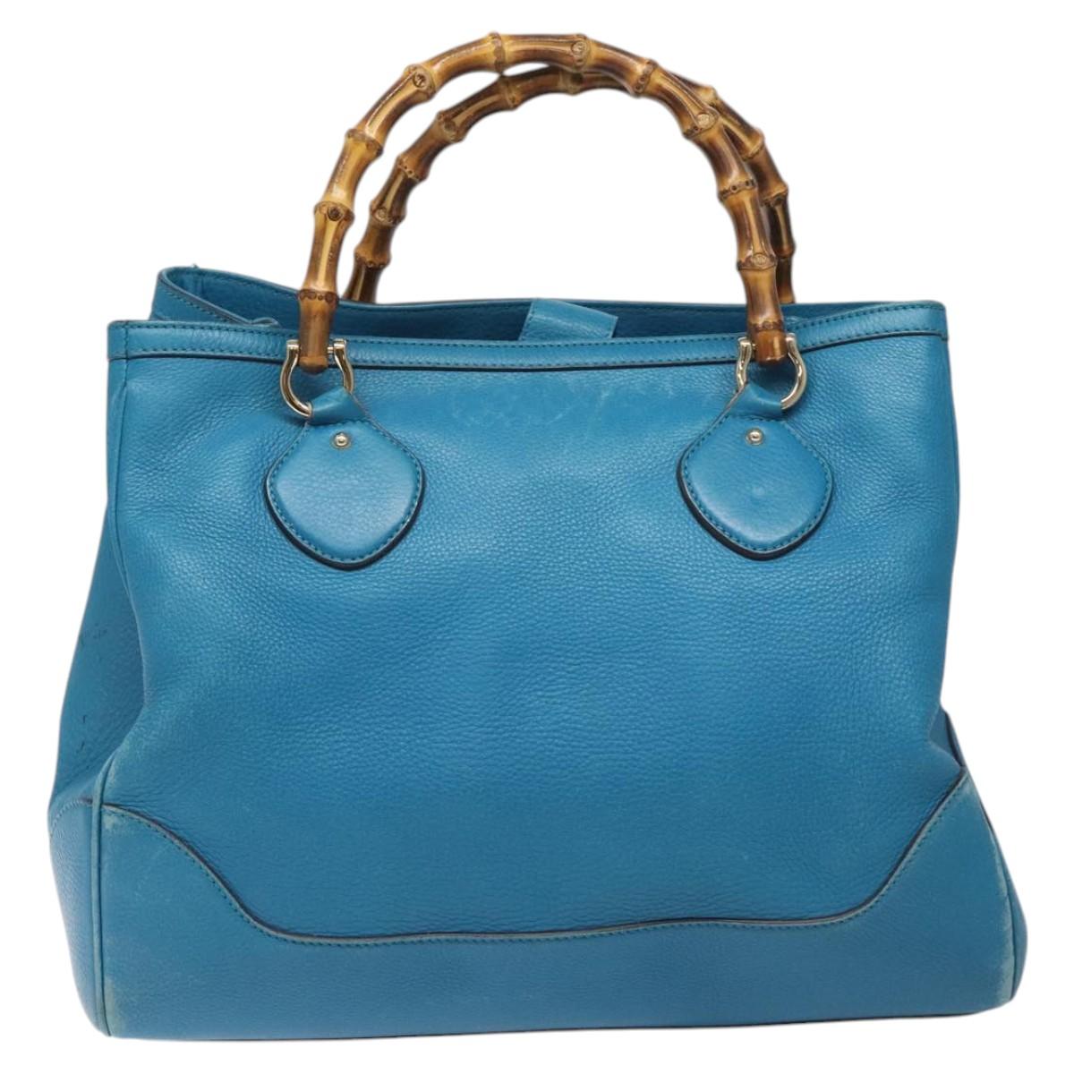 Gucci Bamboo Blue Leather Handbag ()