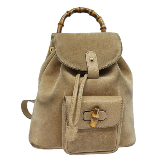 Gucci Bamboo Beige Suede Backpack Bag ()
