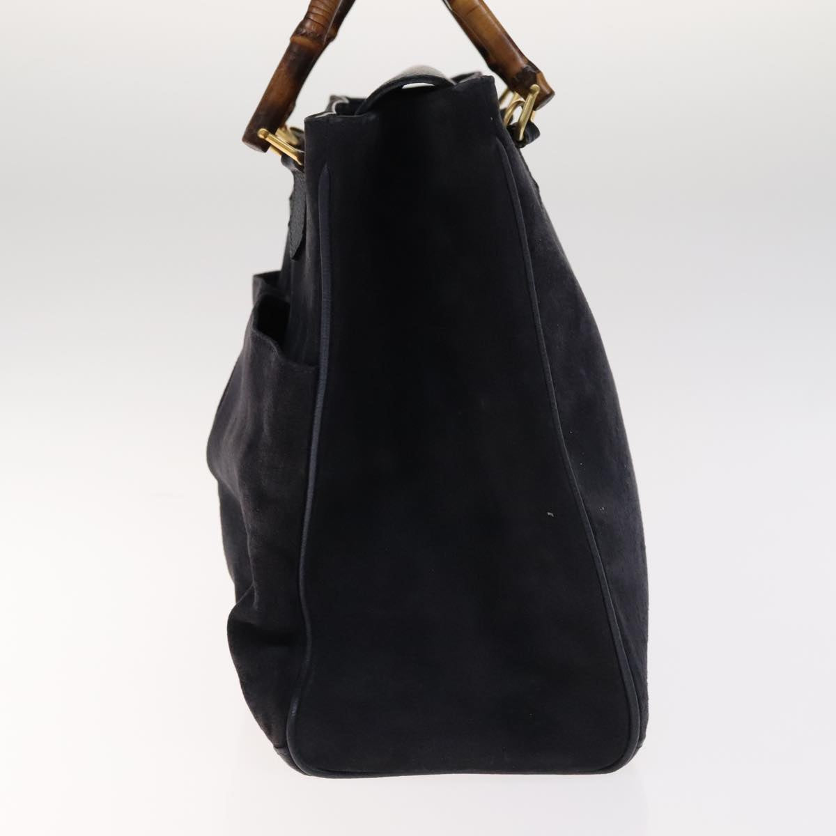 Gucci Bamboo Navy Suede Handbag