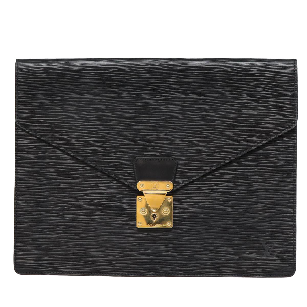 Louis Vuitton Senateur Black Leather Briefcase Bag ()