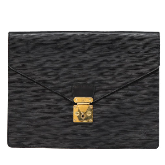 Louis Vuitton Senateur Black Leather Briefcase Bag ()