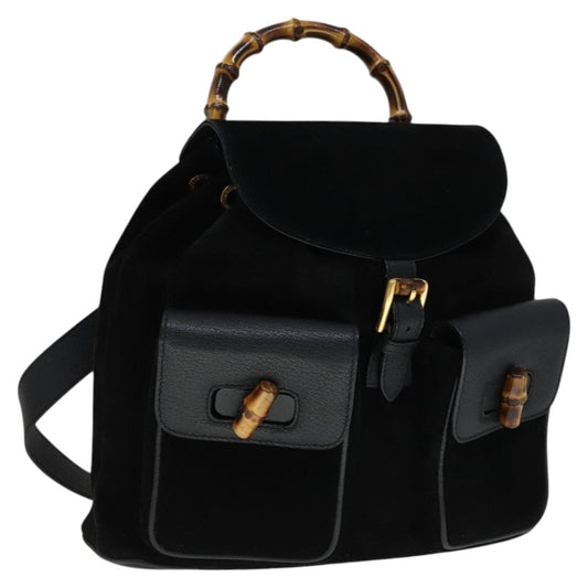 Gucci Bamboo Black Suede Backpack Bag ()