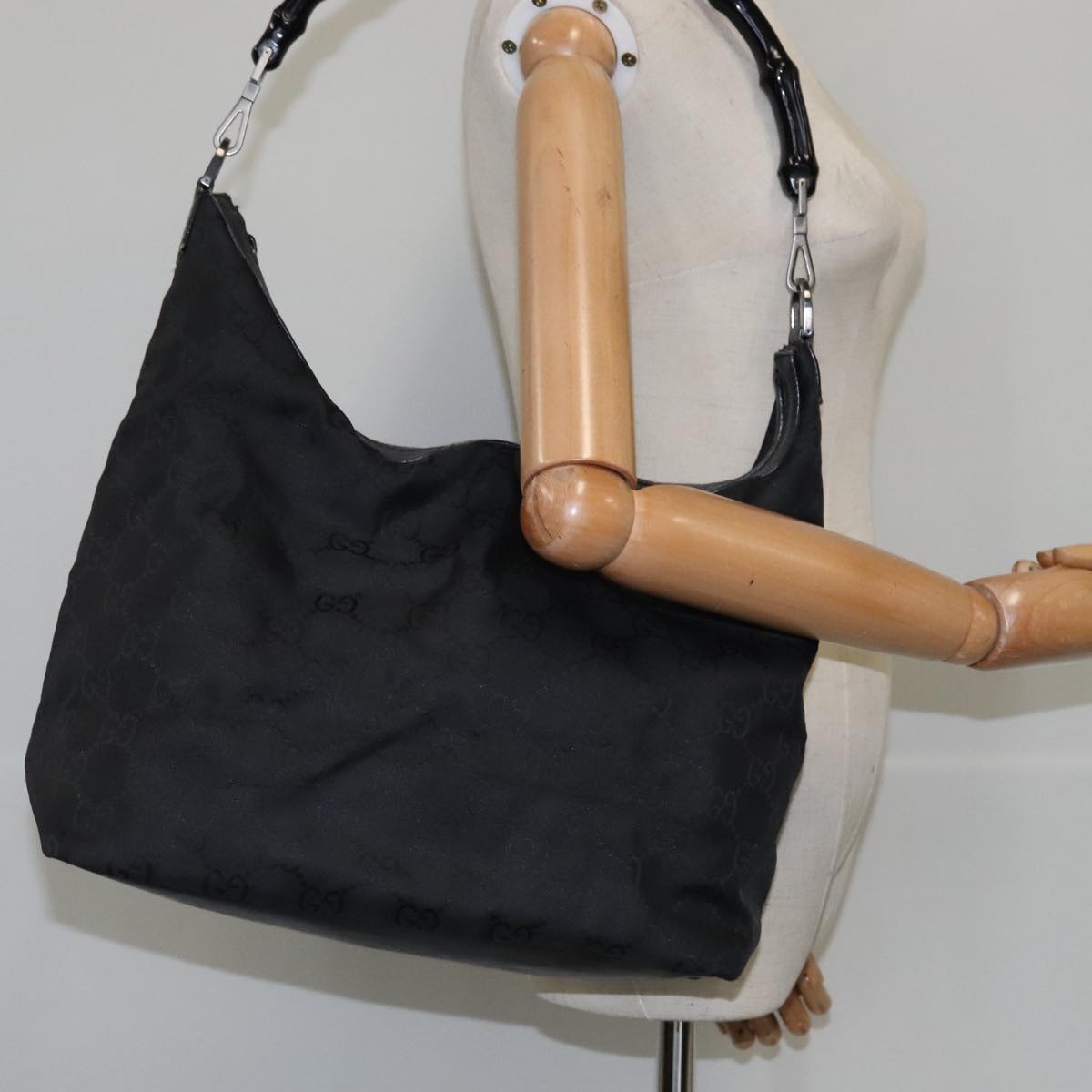 Gucci Bamboo Black Canvas Shoulder Bag