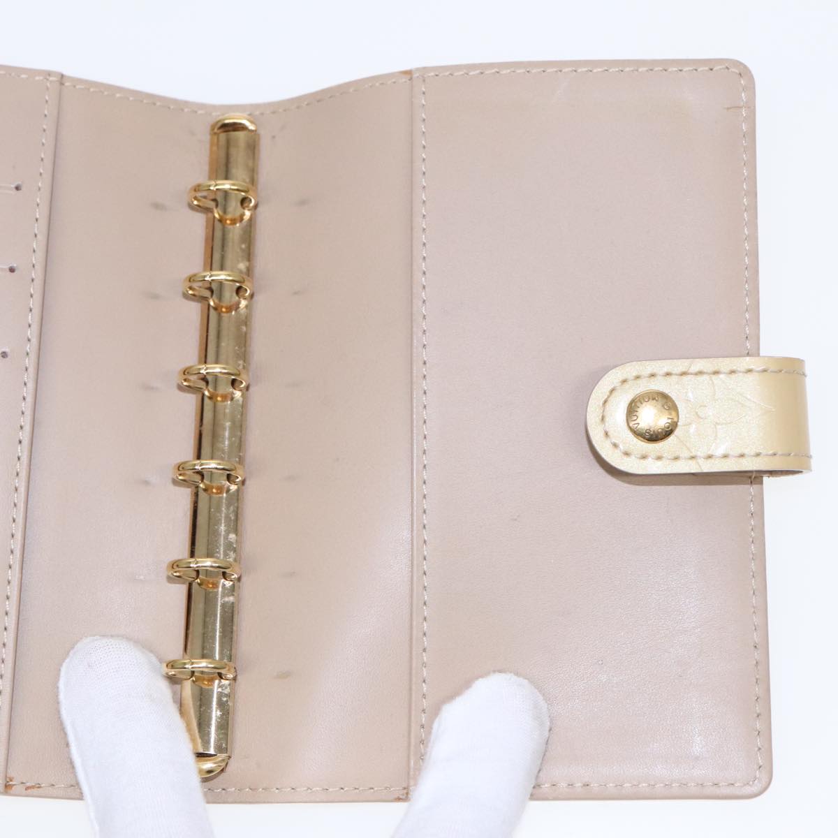 Louis Vuitton Agenda Pm Beige Patent Leather Wallet