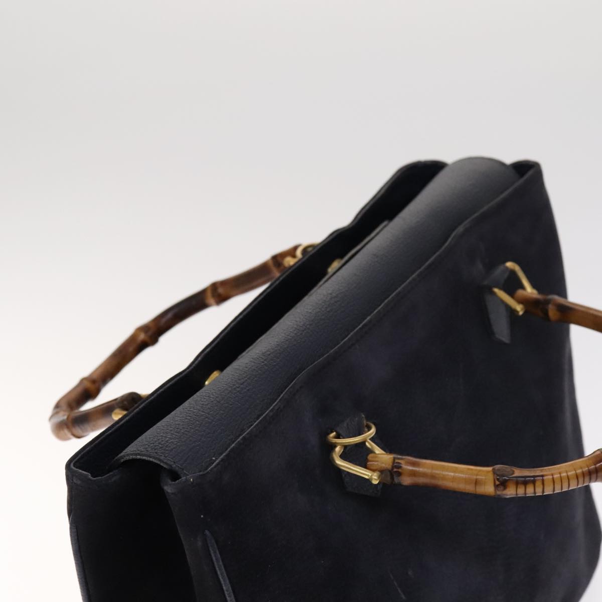 Gucci Bamboo Navy Suede Handbag