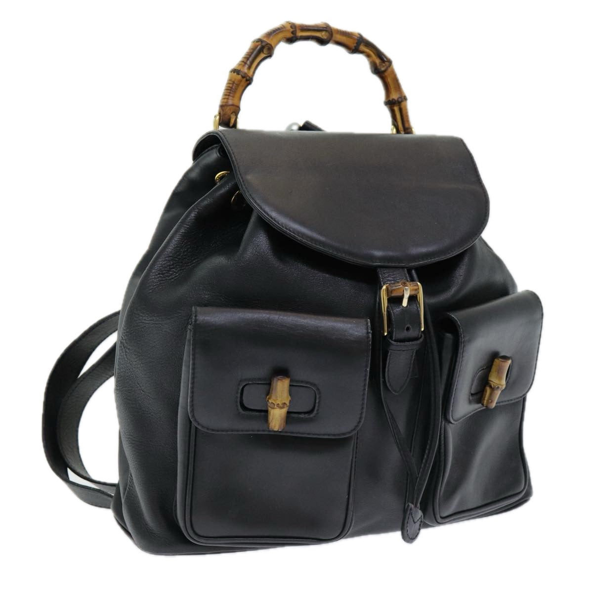 Gucci Bamboo Black Leather Backpack Bag