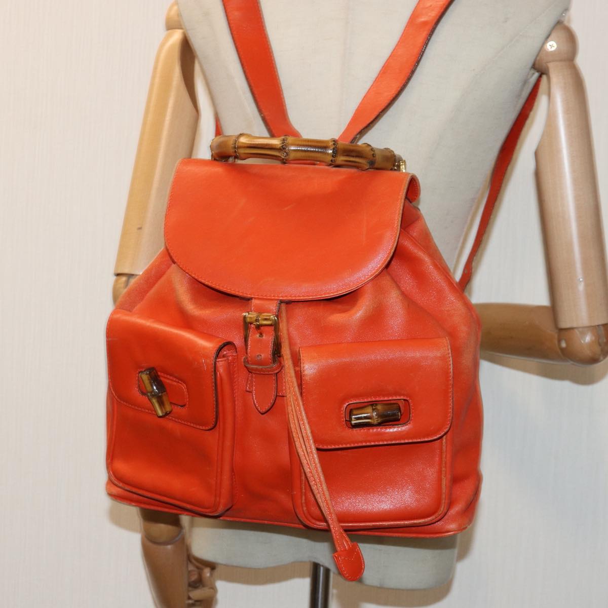 Gucci Bamboo Orange Leather Backpack Bag