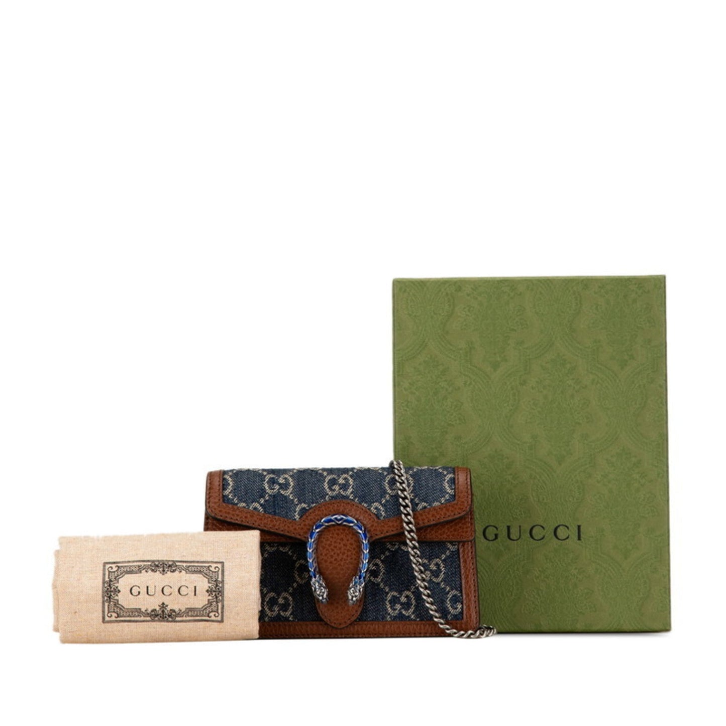 Gucci Brown Navy Denim Leather Shoulder Bag