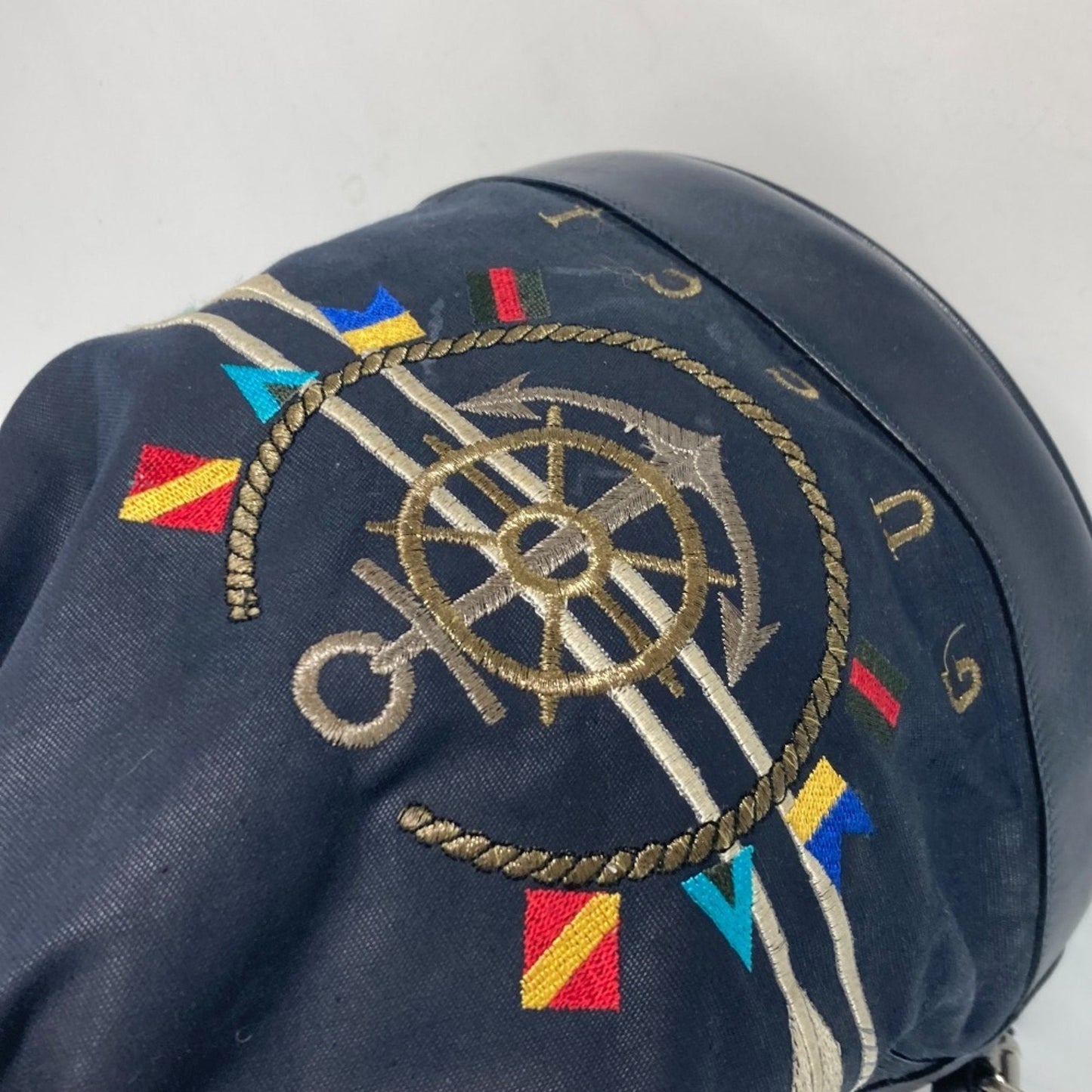 Gucci Navy Coated Canvas Leather Shoulder Bag
