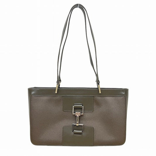 Gucci Khaki Leather Canvas Handbag Shoulder Bag