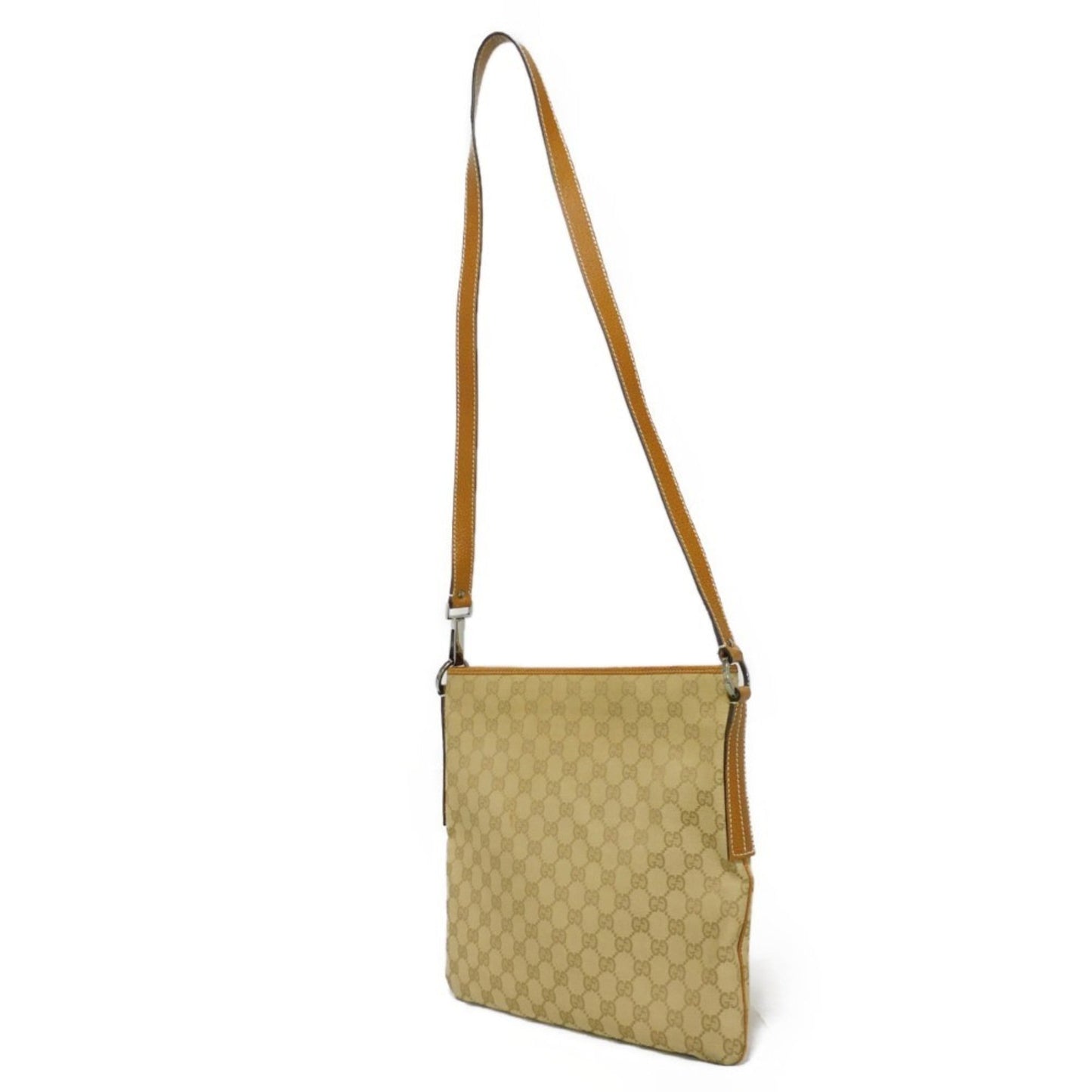 Gucci Beige Brown Gg Canvas Leather Messenger Bag Shoulder Bag