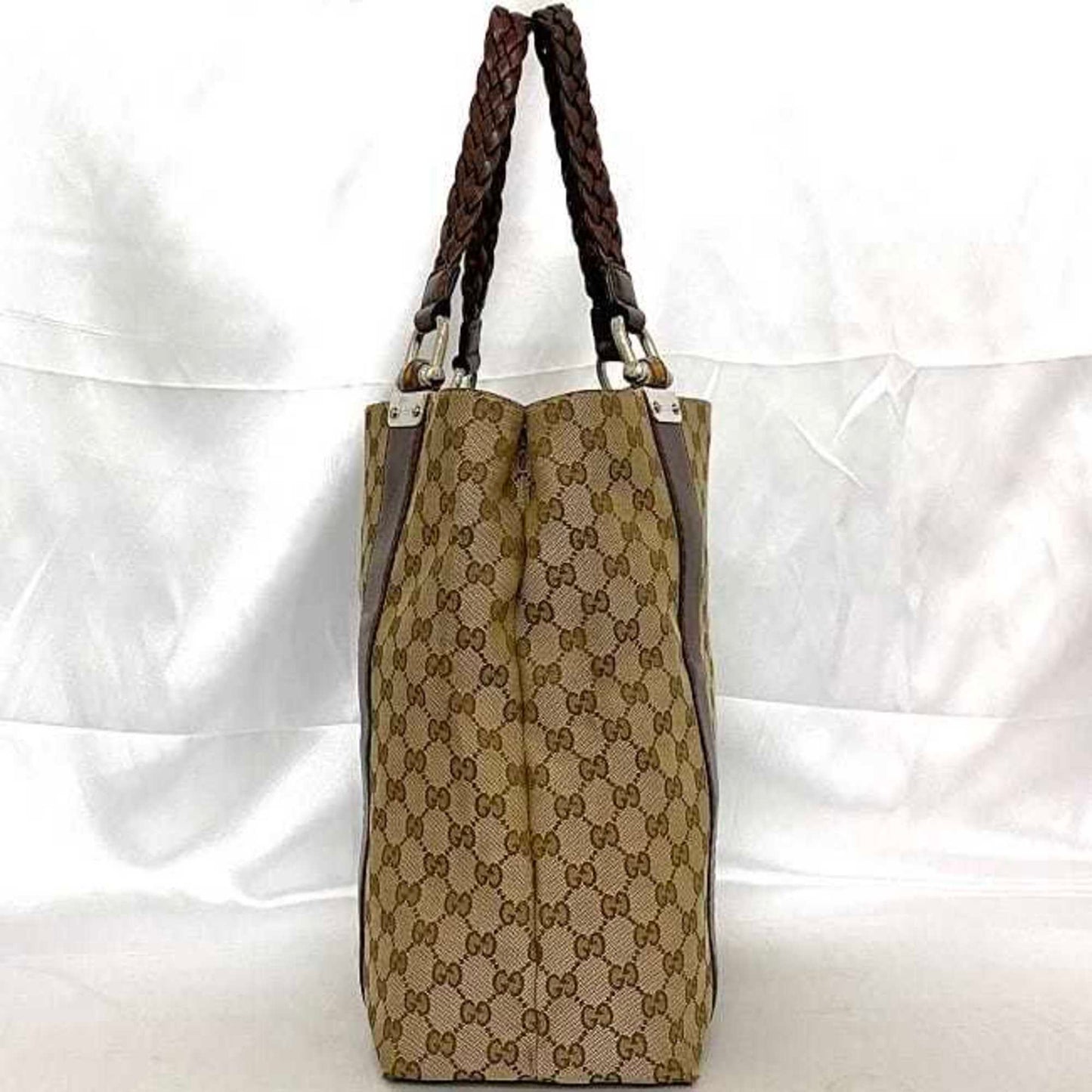 Gucci Beige Brown Canvas Leather Tote Bag