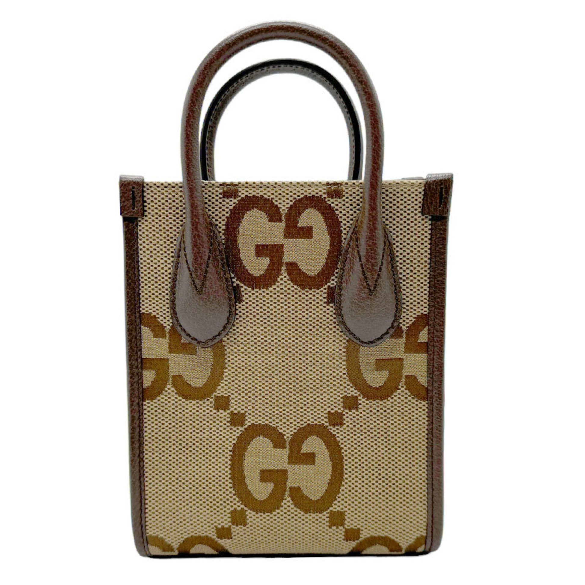 Gucci Brown Canvas Leather Handbag Shoulder Bag ()