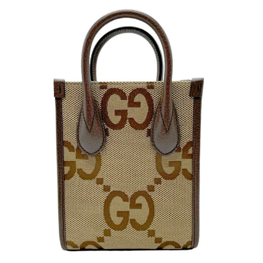 Gucci Brown Canvas Leather Handbag Shoulder Bag ()