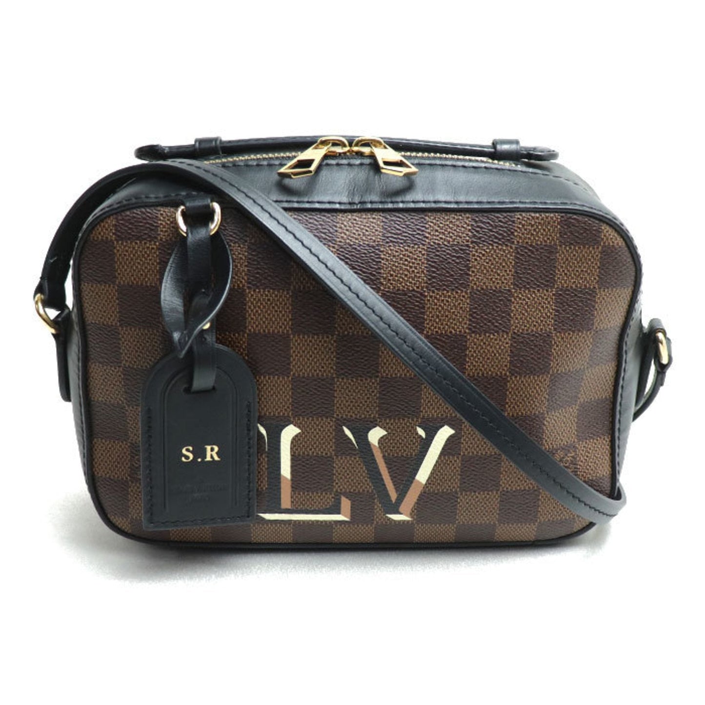 Louis Vuitton Black Brown Damier Canvas Leather Shoulder Bag ()