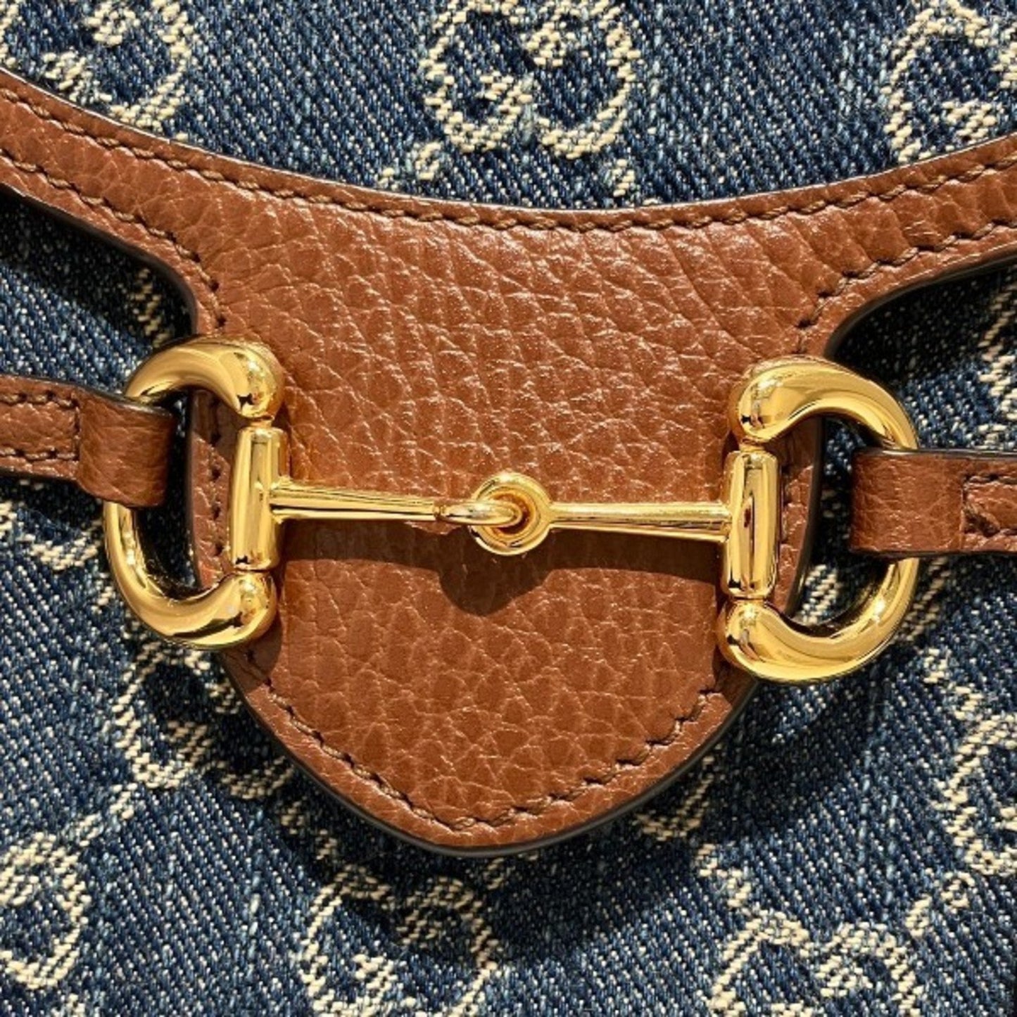 Gucci Blue Brown Denim Leather Shoulder Bag