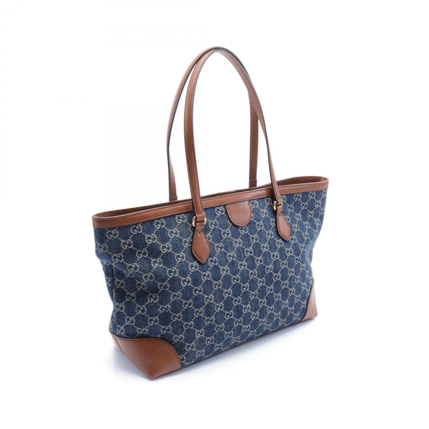 Gucci Brown Navy Denim Leather Tote Bag