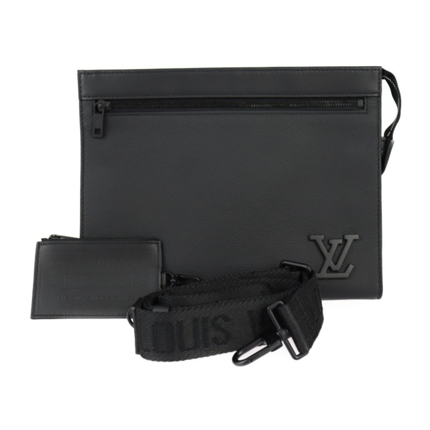 Louis Vuitton Black Leather Clutch Bag Handbag Shoulder Bag ()