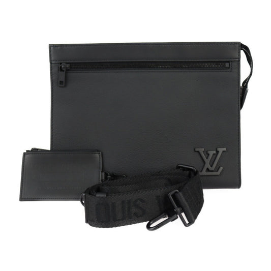 Louis Vuitton Black Leather Clutch Bag Handbag Shoulder Bag ()