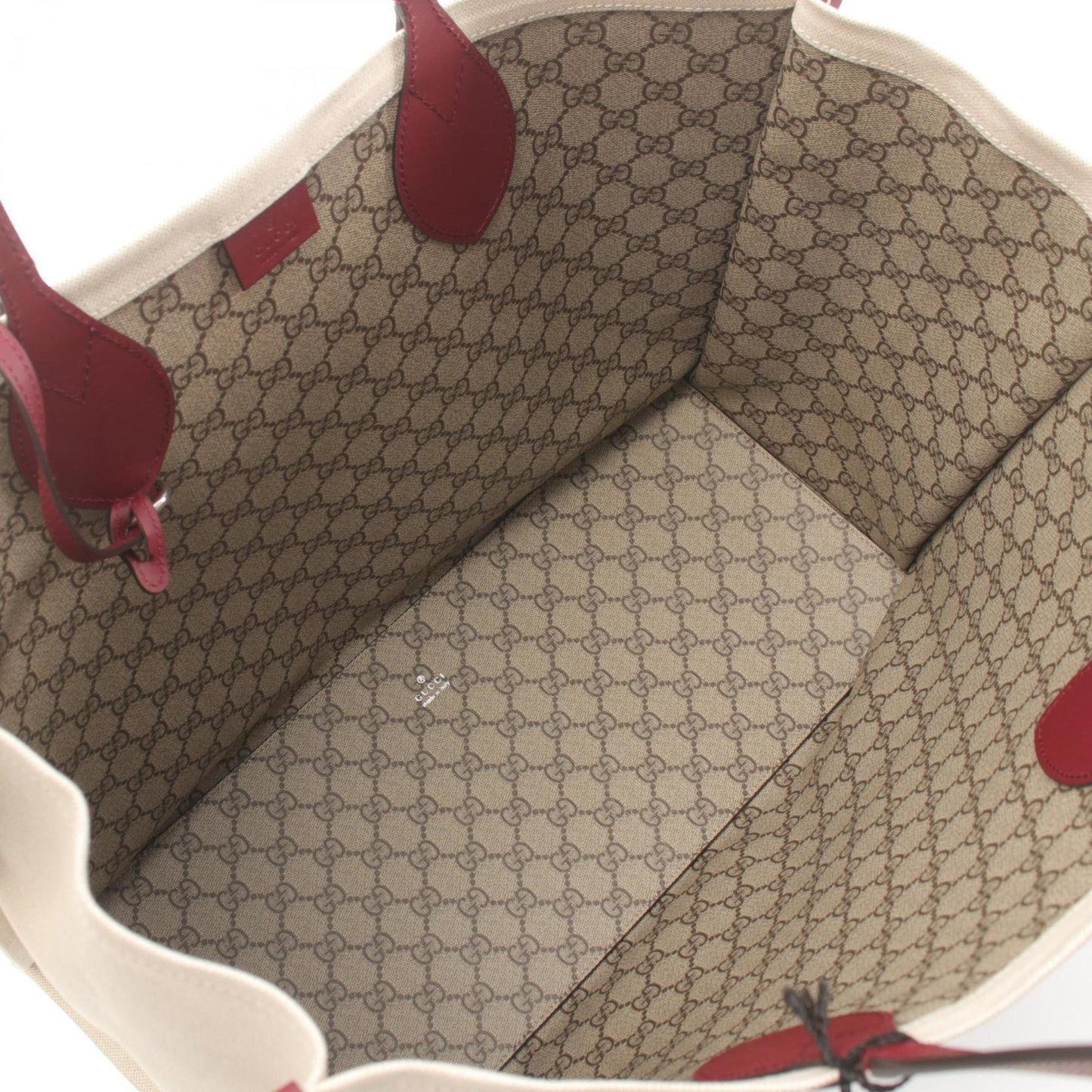 Gucci Beige Bordeaux Green Canvas Leather Tote Bag