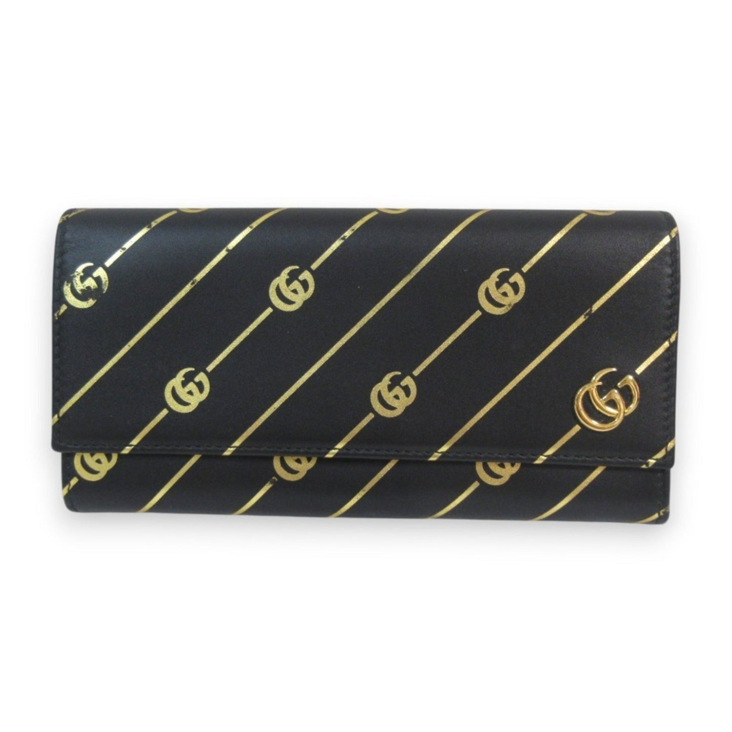 Gucci Black Gold Leather Wallet (Tri-Fold) ()