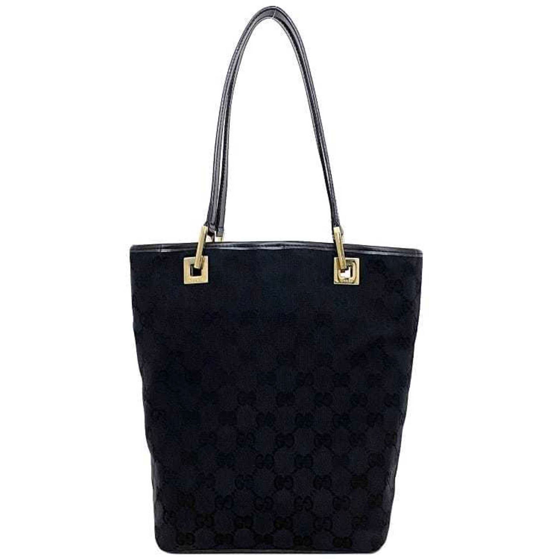 Gucci Black Gold Canvas Leather Handbag Tote Bag ()