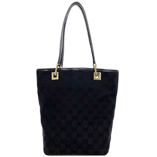 Gucci Black Gold Canvas Leather Handbag Tote Bag ()