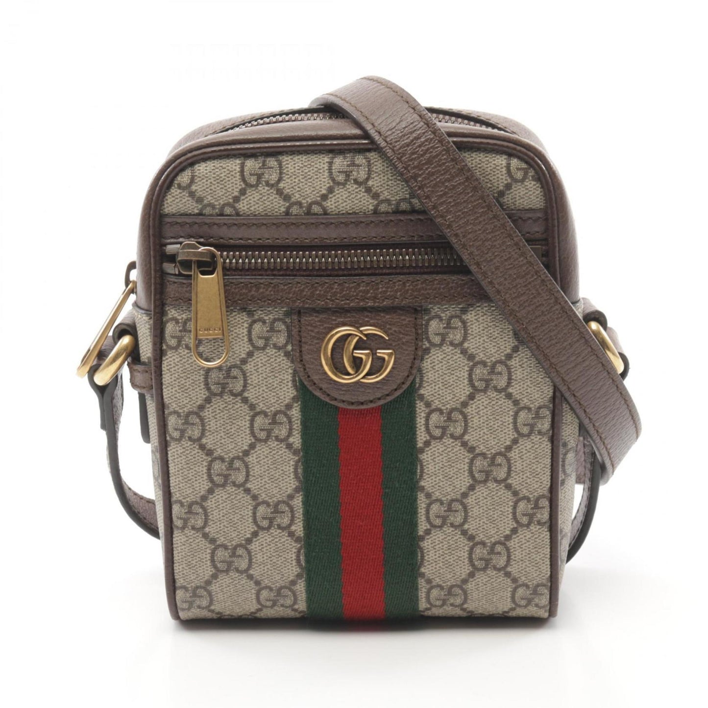Gucci Beige Brown Coated Canvas Leather Shoulder Bag