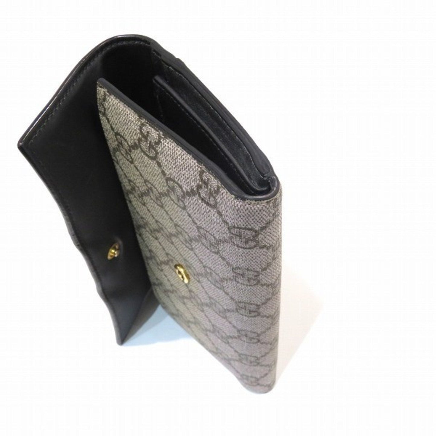 Gucci Beige Black Gg Supreme Leather Long Wallet (Bi-Fold)