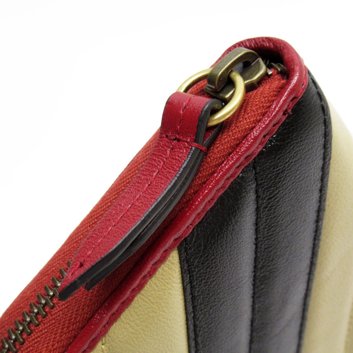 Gucci Beige Black Leather Long Wallet (Bi-Fold)