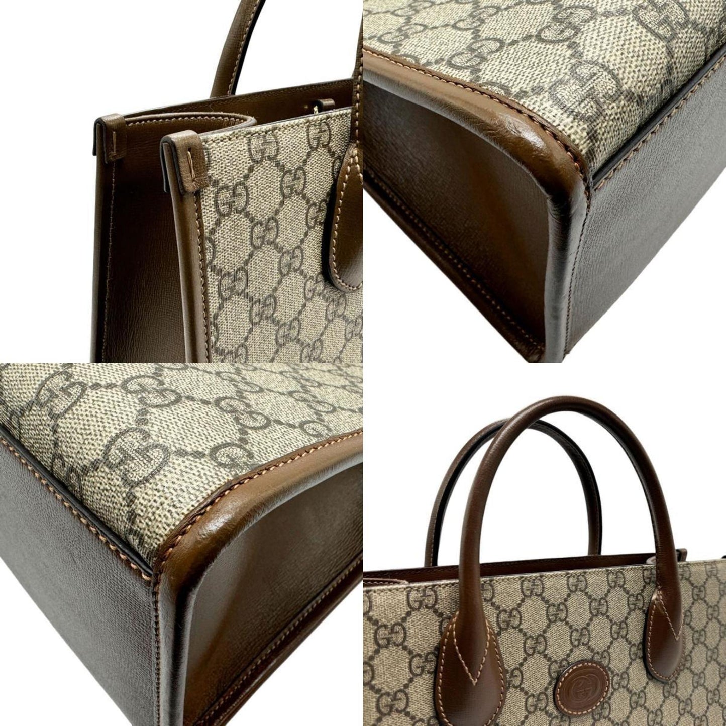 Gucci Beige Brown Pvc Handbag Shoulder Bag Tote Bag