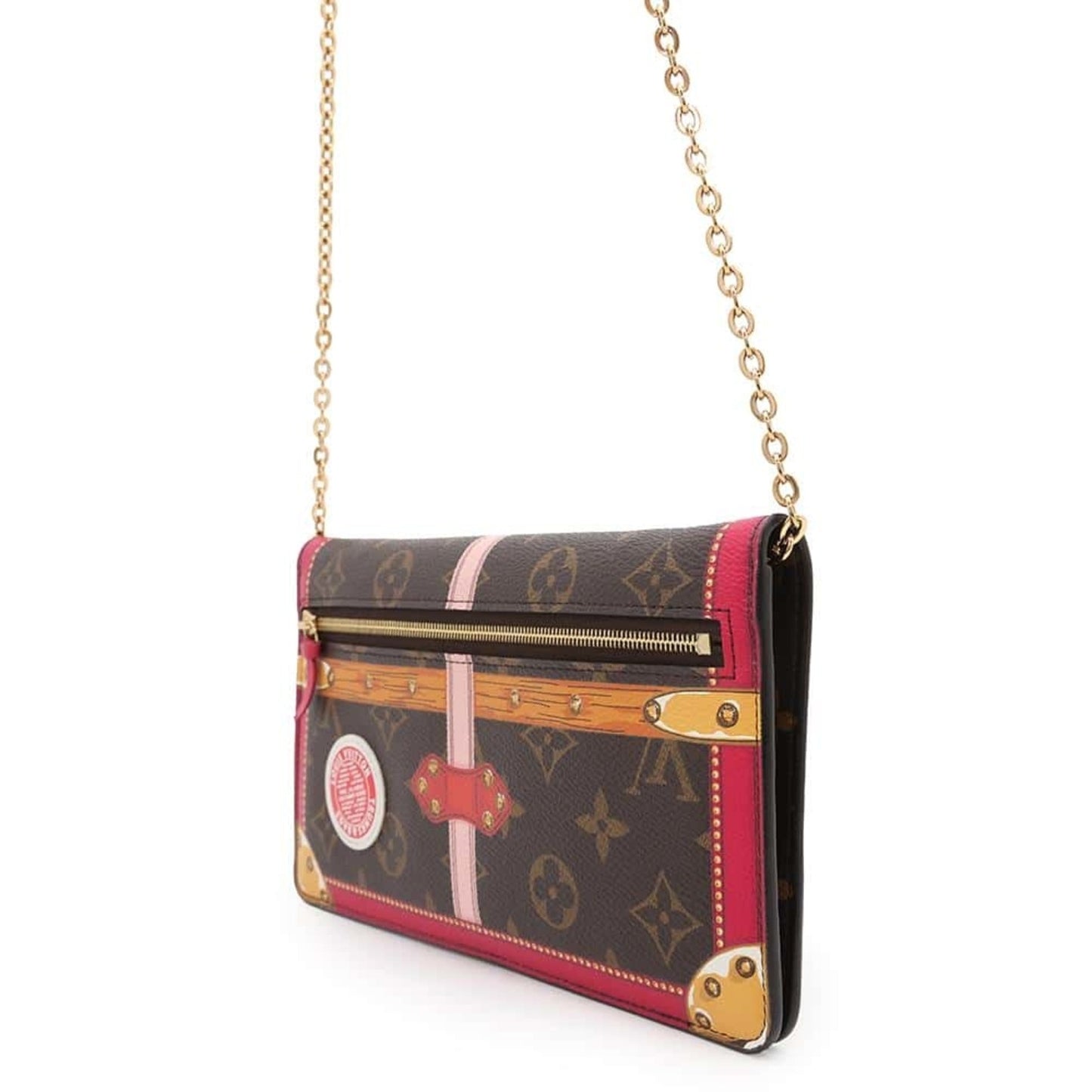 Louis Vuitton Brown Fuchsia Pink Monogram Chain/Shoulder Wallet